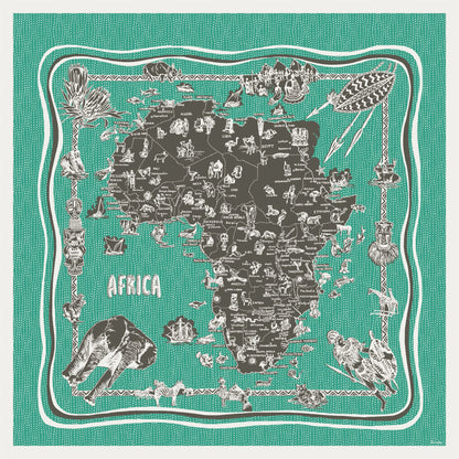 Africa2 マッププリント ビッグスカーフ Green / BBB2100 Africa2-c2